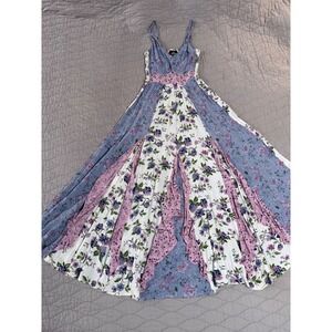 Angie Ruffle Prairie Cottage Floral Dress Blue Pink Patchwork Fairy Summer Boho